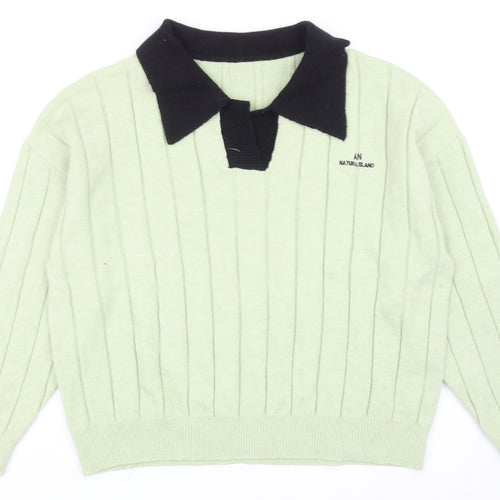 Dazy Womens Green Collared Acrylic Pullover Jumper Size XL