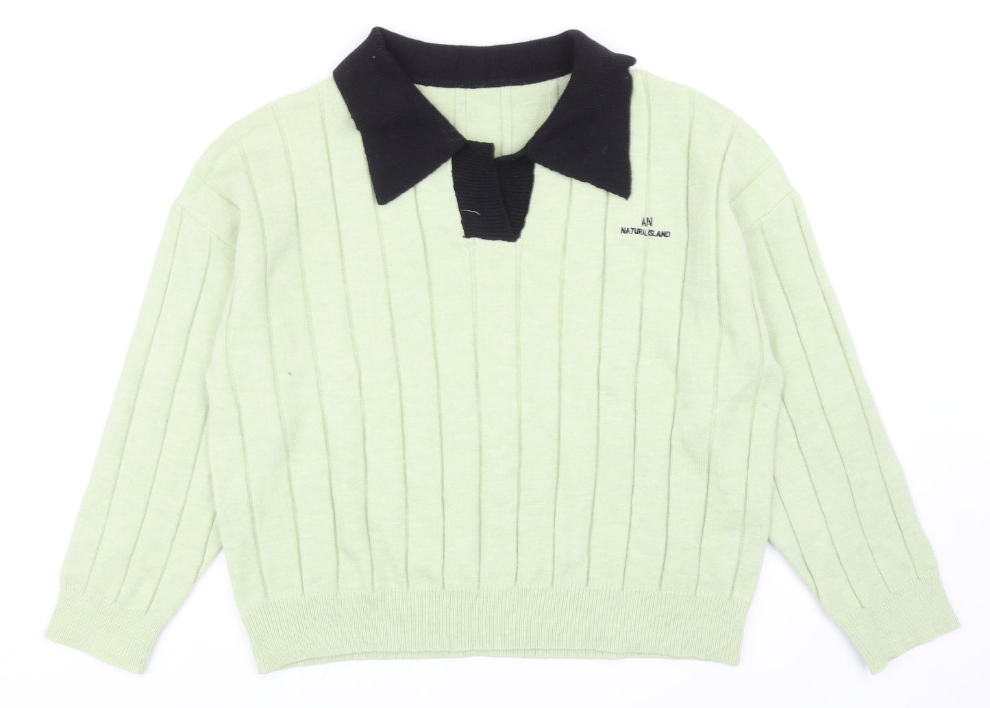 Dazy Womens Green Collared Acrylic Pullover Jumper Size XL