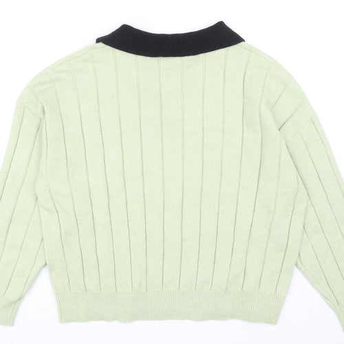Dazy Womens Green Collared Acrylic Pullover Jumper Size XL