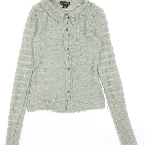 PRETTYLITTLETHING Womens Green Polyester Basic Button-Up Size 4 Collared