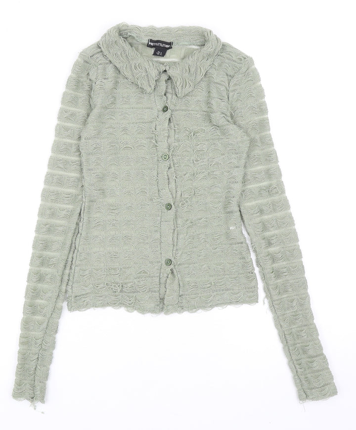 PRETTYLITTLETHING Womens Green Polyester Basic Button-Up Size 4 Collared