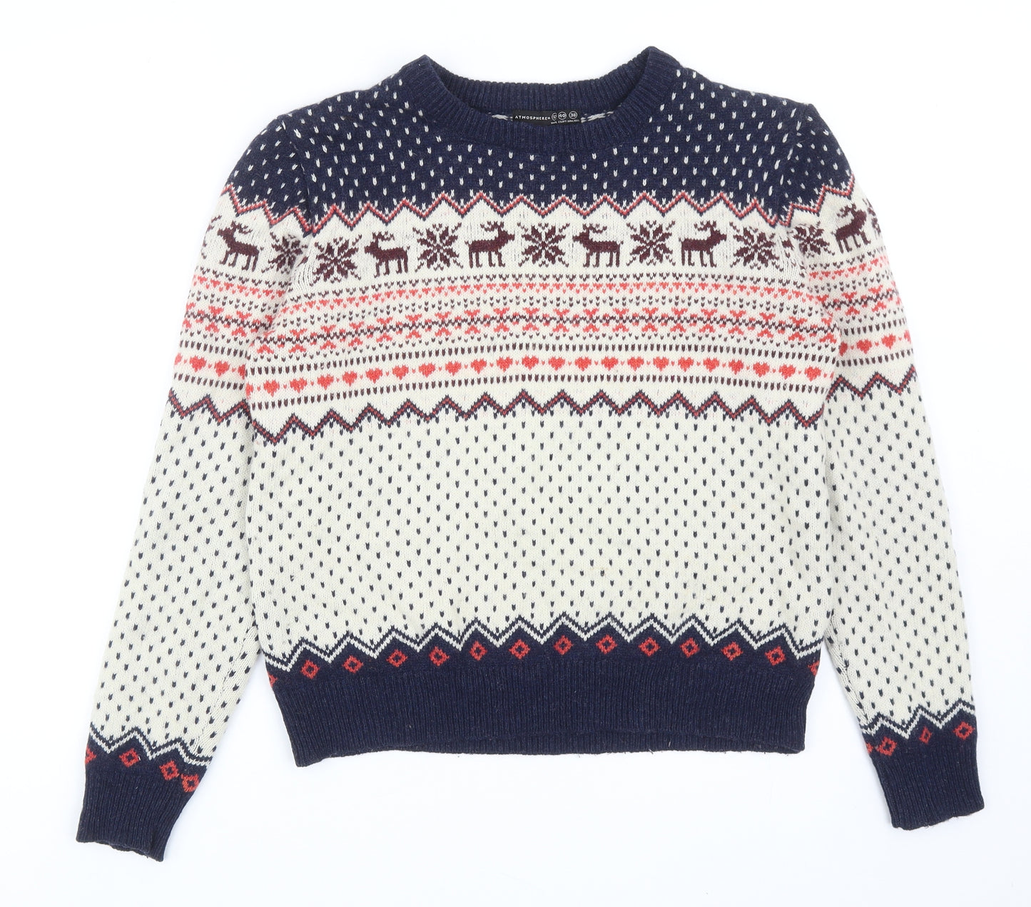 Atmosphere Womens Multicoloured Round Neck Fair Isle Wool Pullover Jumper Size 12