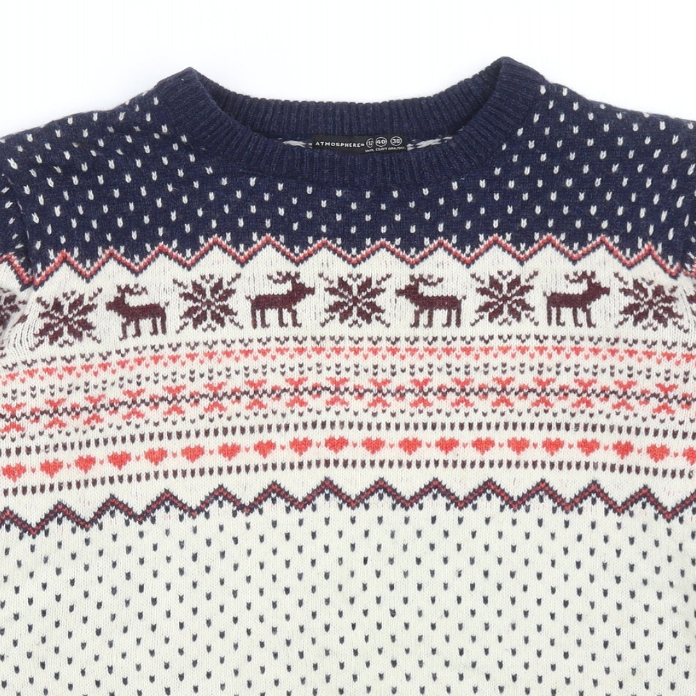 Atmosphere Womens Multicoloured Round Neck Fair Isle Wool Pullover Jumper Size 12