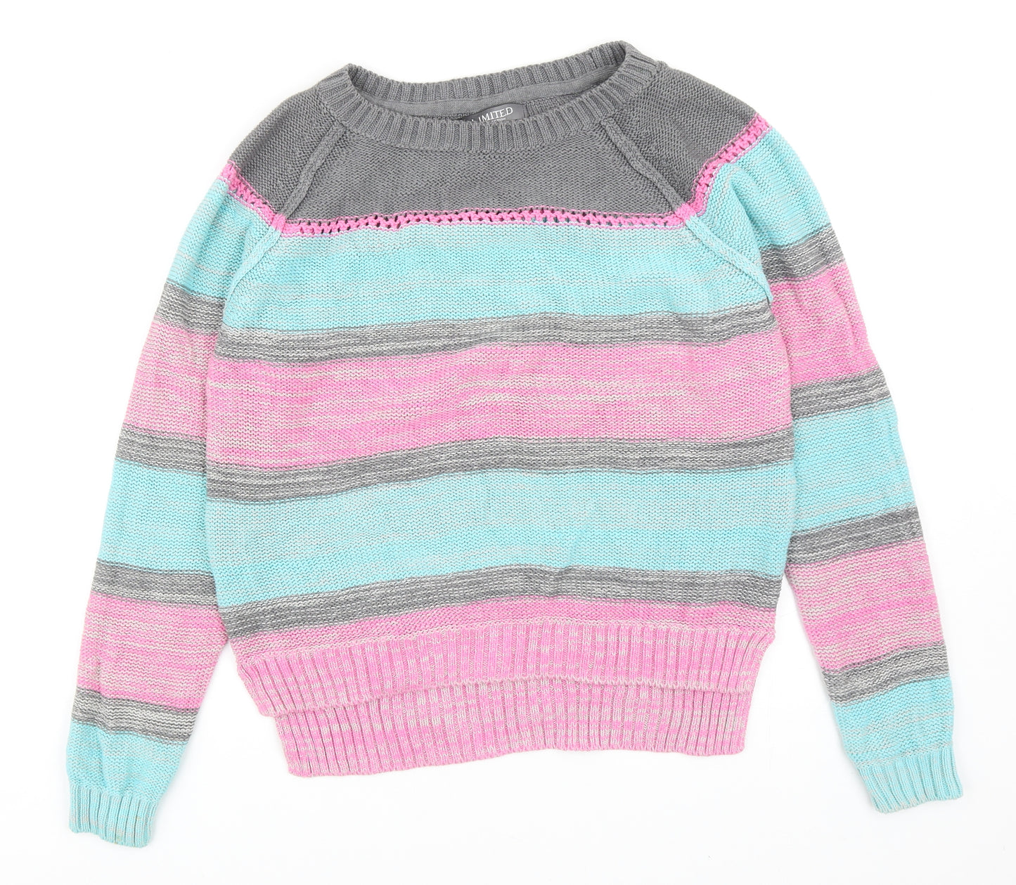 Limited Womens Multicoloured Boat Neck Striped Cotton Pullover Jumper Size 12