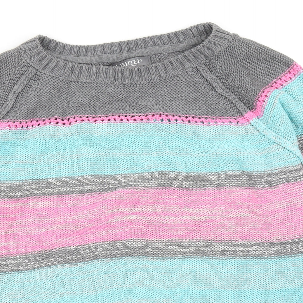 Limited Womens Multicoloured Boat Neck Striped Cotton Pullover Jumper Size 12