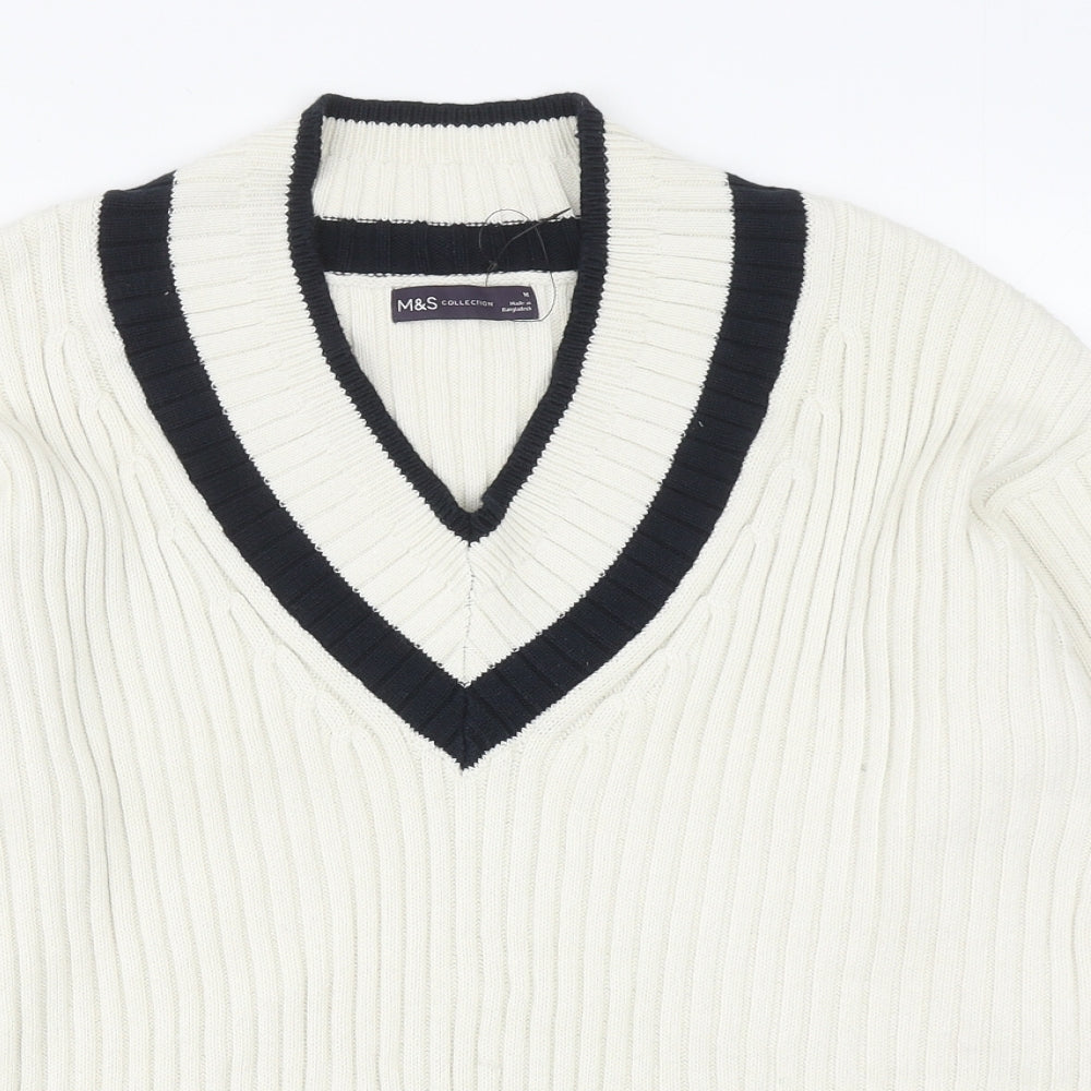 Marks and Spencer Womens Ivory V-Neck Cotton Pullover Jumper Size M