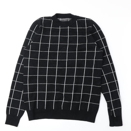 Primark Womens Black Round Neck Check Viscose Pullover Jumper Size XS