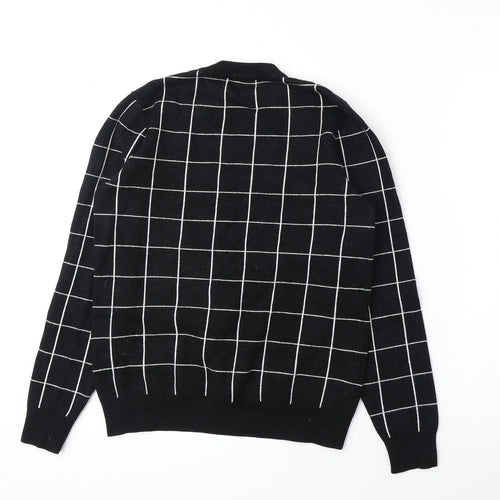 Primark Womens Black Round Neck Check Viscose Pullover Jumper Size XS