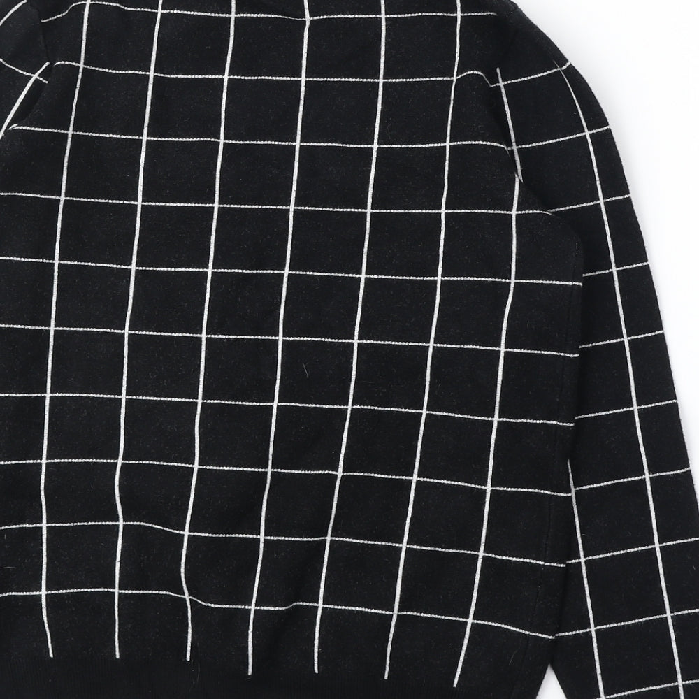Primark Womens Black Round Neck Check Viscose Pullover Jumper Size XS