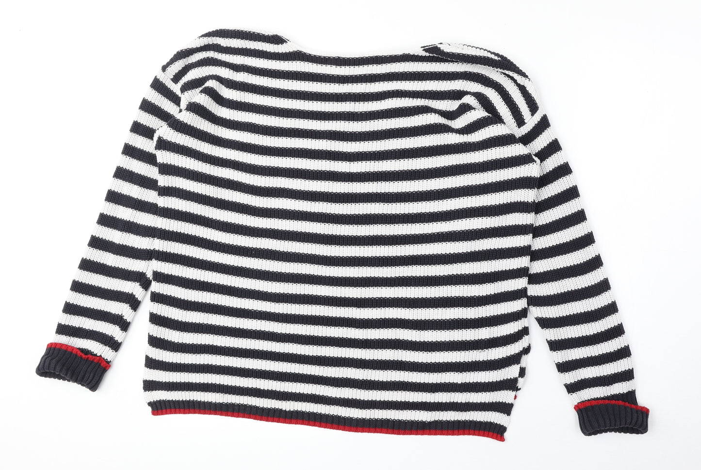 Marks and Spencer Womens Black Round Neck Striped Cotton Pullover Jumper Size L