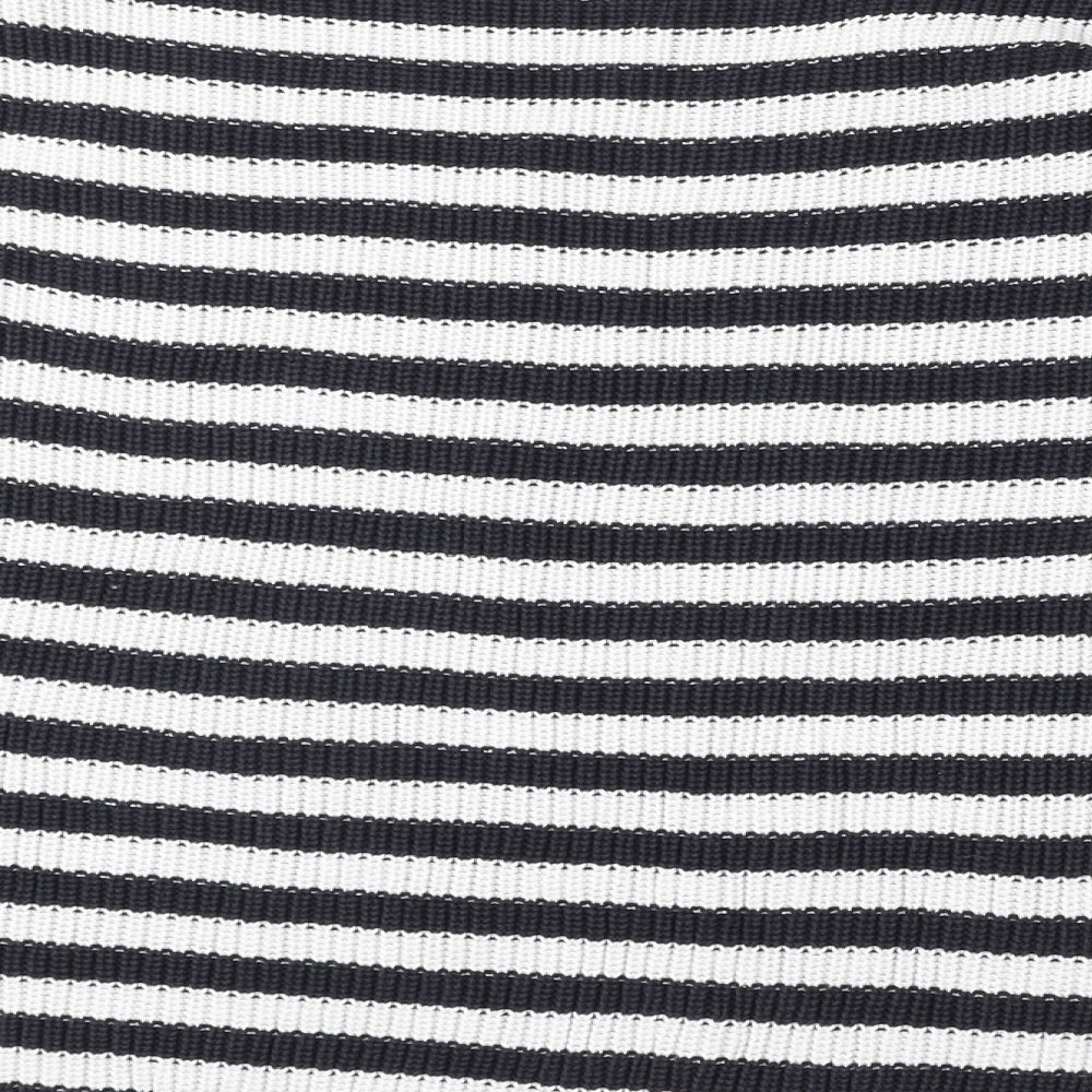 Marks and Spencer Womens Black Round Neck Striped Cotton Pullover Jumper Size L