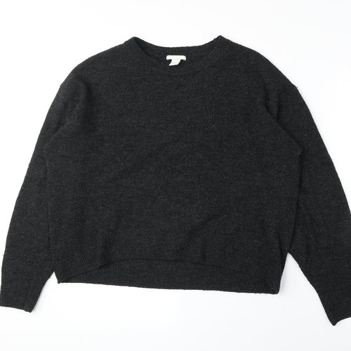 H&M Womens Grey Round Neck Acrylic Pullover Jumper Size S