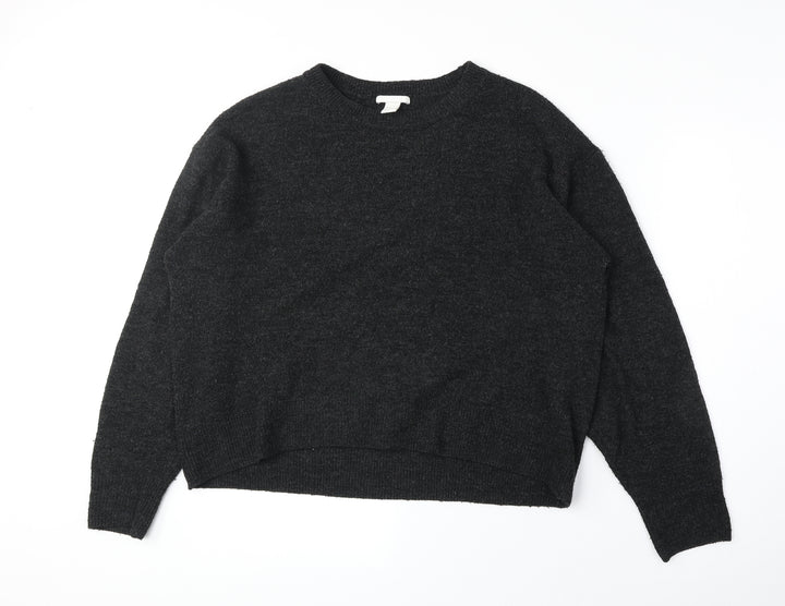 H&M Womens Grey Round Neck Acrylic Pullover Jumper Size S