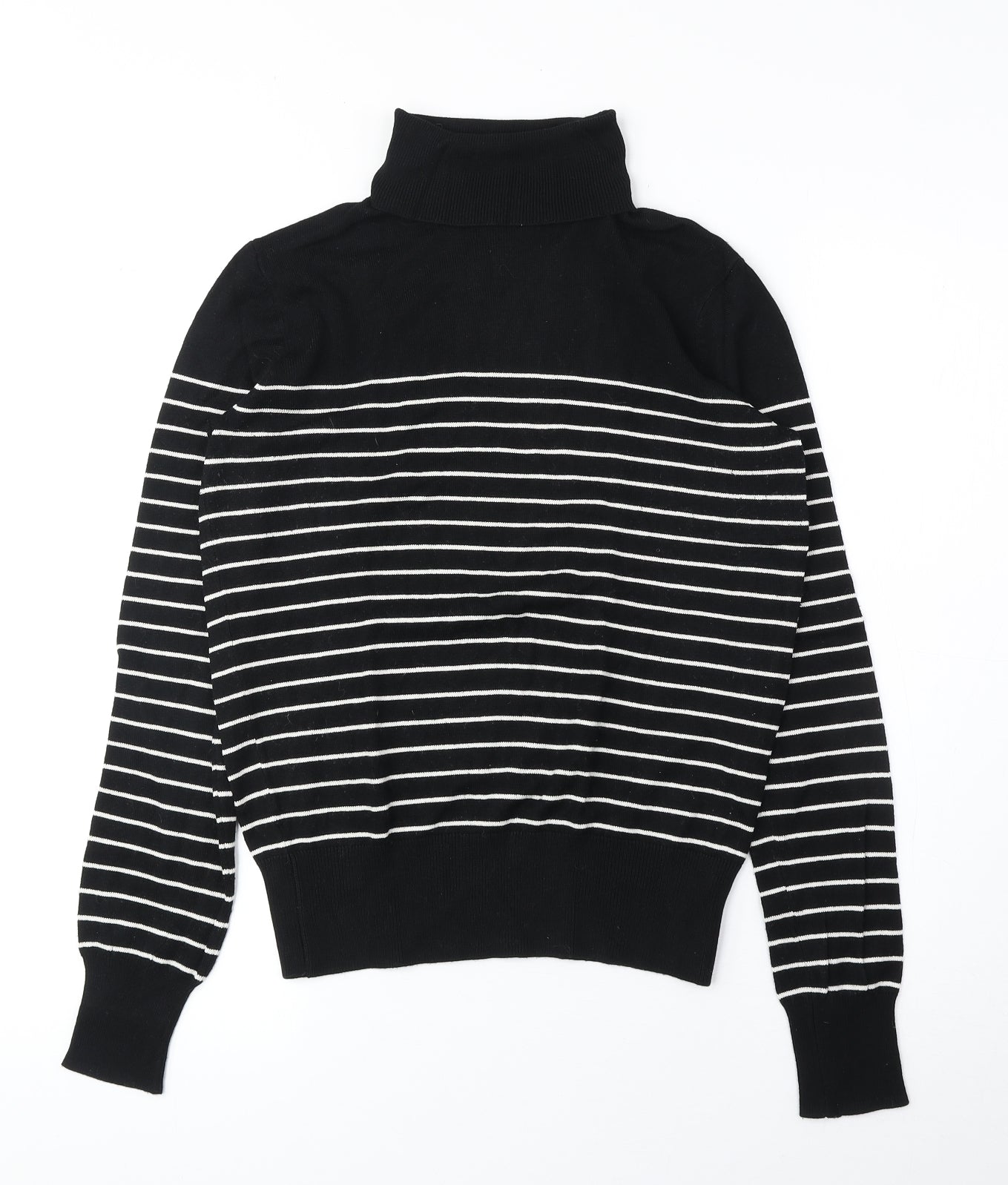 H&M Womens Black Roll Neck Striped Viscose Pullover Jumper Size S