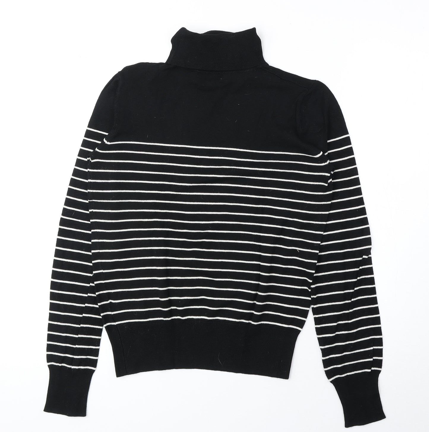 H&M Womens Black Roll Neck Striped Viscose Pullover Jumper Size S