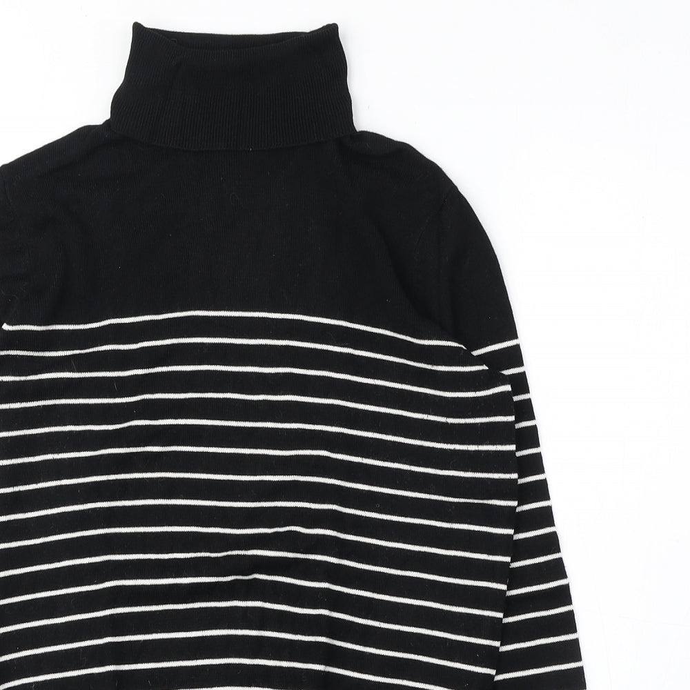 H&M Womens Black Roll Neck Striped Viscose Pullover Jumper Size S