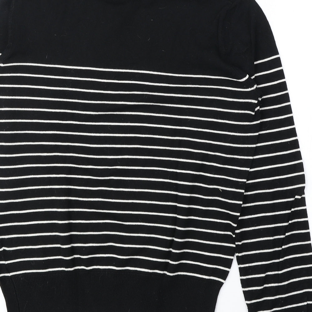 H&M Womens Black Roll Neck Striped Viscose Pullover Jumper Size S