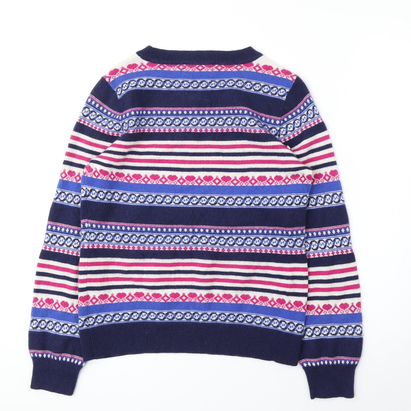 Marks and Spencer Womens Blue Round Neck Fair Isle Cashmere Pullover Jumper Size 12