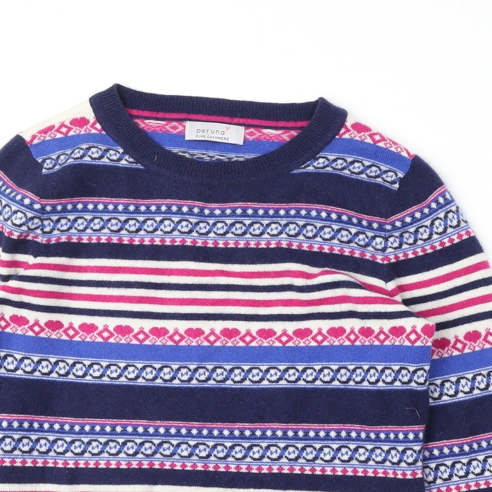 Marks and Spencer Womens Blue Round Neck Fair Isle Cashmere Pullover Jumper Size 12