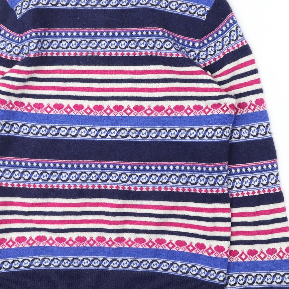 Marks and Spencer Womens Blue Round Neck Fair Isle Cashmere Pullover Jumper Size 12