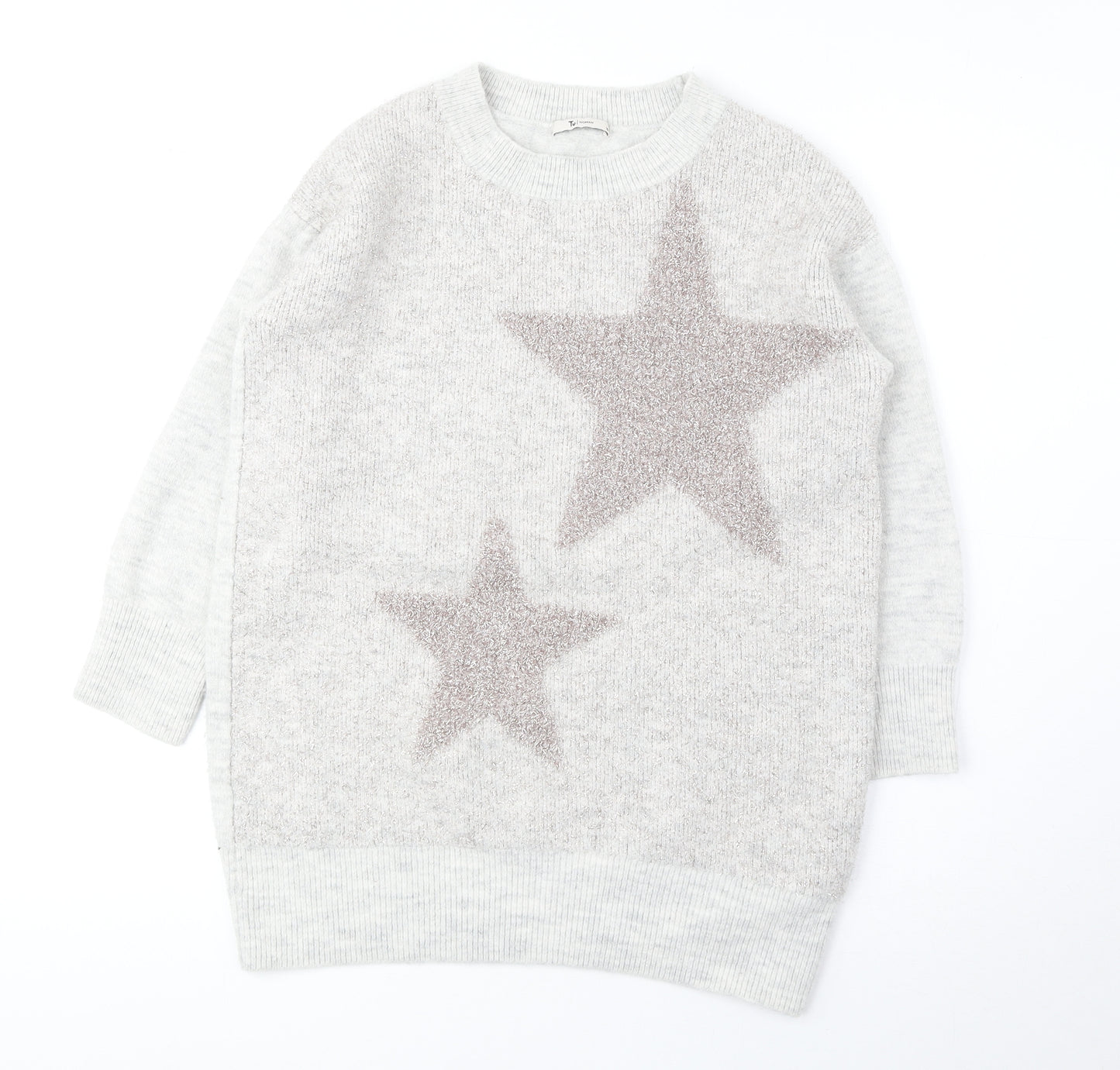 TU Womens Grey Round Neck Acrylic Pullover Jumper Size 10 - Stars