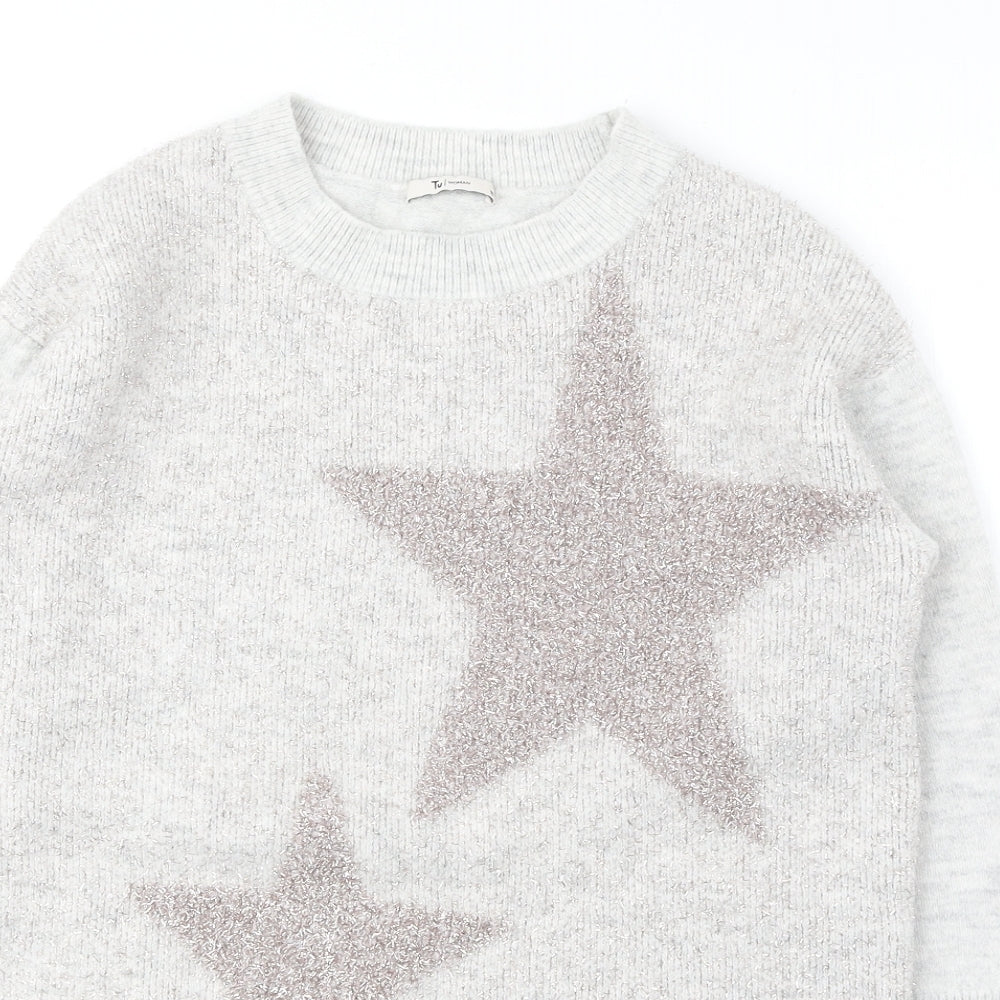 TU Womens Grey Round Neck Acrylic Pullover Jumper Size 10 - Stars