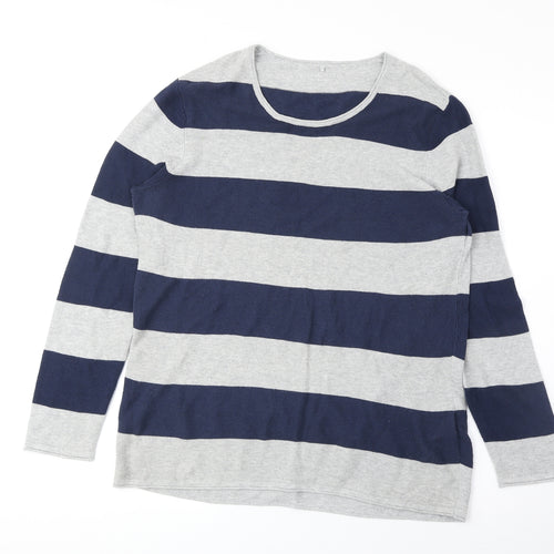 Gerry Weber Womens Blue Scoop Neck Striped Cotton Pullover Jumper Size 10