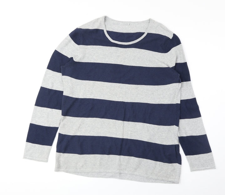 Gerry Weber Womens Blue Scoop Neck Striped Cotton Pullover Jumper Size 10