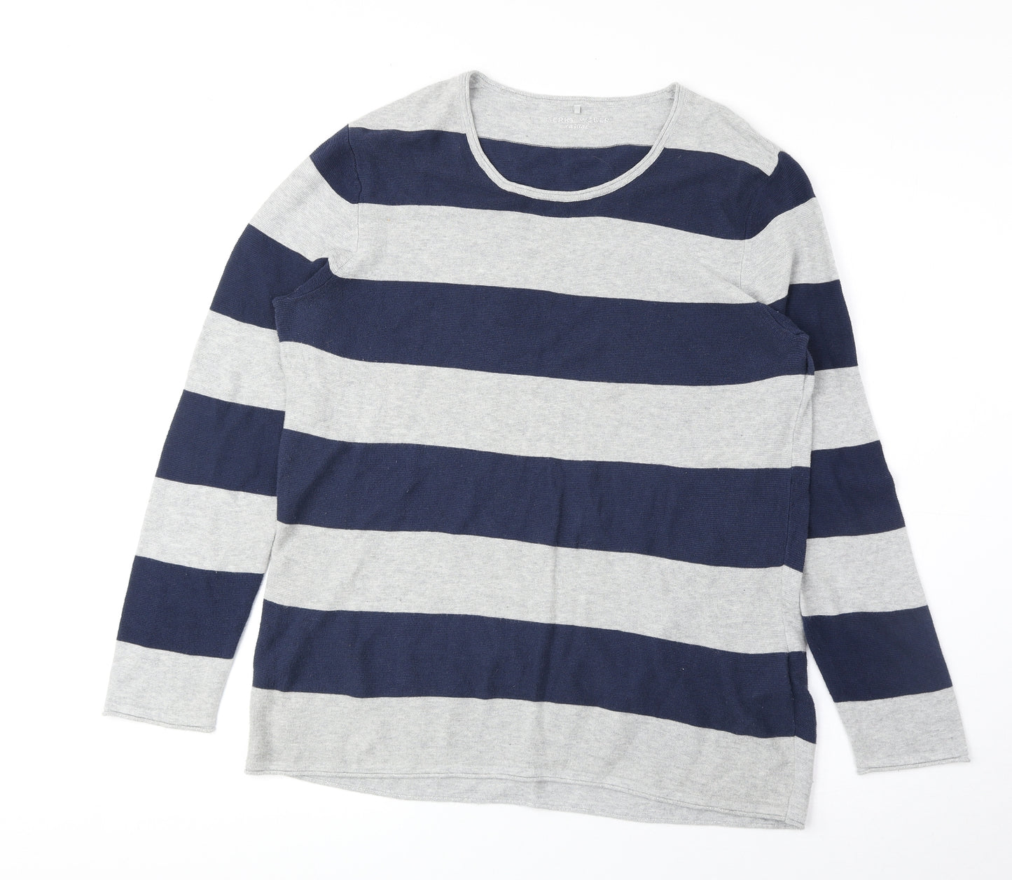 Gerry Weber Womens Blue Scoop Neck Striped Cotton Pullover Jumper Size 10
