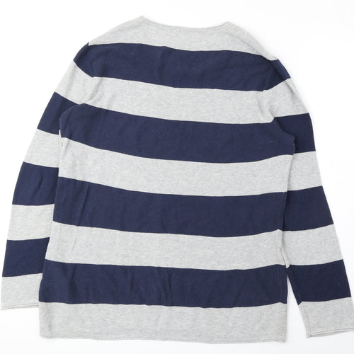 Gerry Weber Womens Blue Scoop Neck Striped Cotton Pullover Jumper Size 10