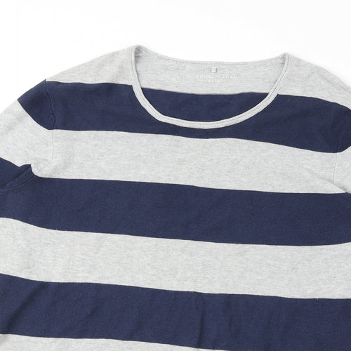 Gerry Weber Womens Blue Scoop Neck Striped Cotton Pullover Jumper Size 10