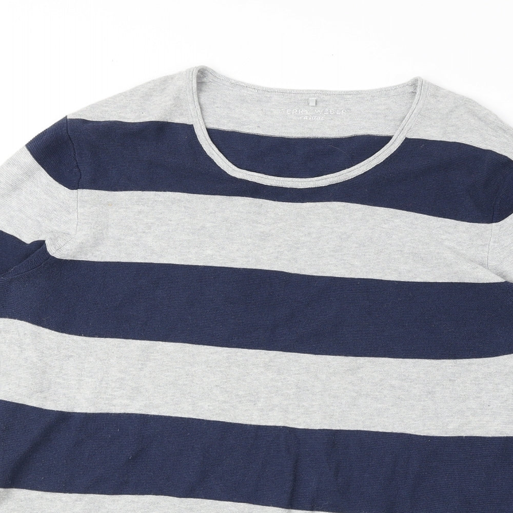 Gerry Weber Womens Blue Scoop Neck Striped Cotton Pullover Jumper Size 10