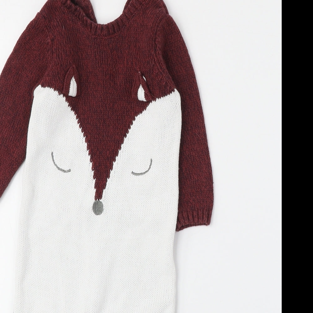 Matalan Baby Red Geometric Cotton Romper Outfit/Set Size 3-6 Months Button - Fox