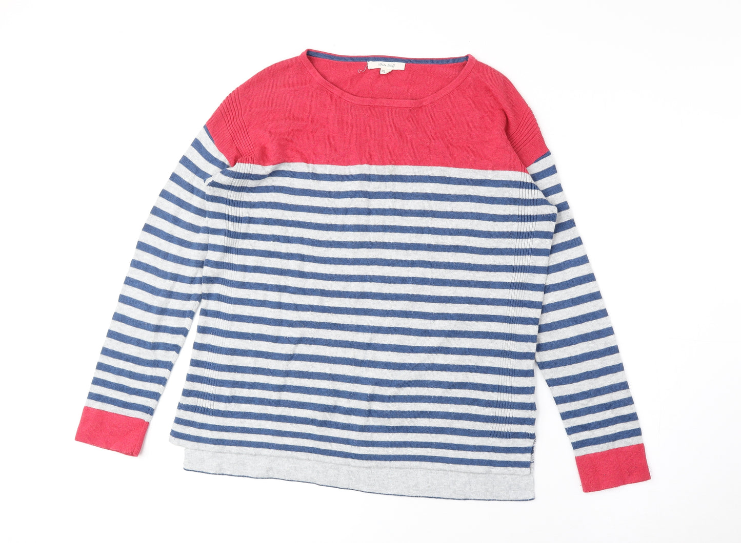 White Stuff Womens Blue Round Neck Striped Cotton Pullover Jumper Size 10