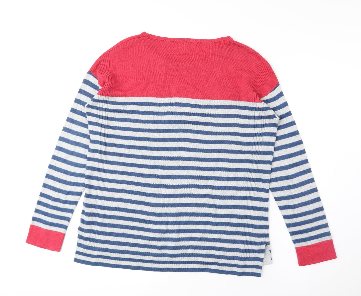 White Stuff Womens Blue Round Neck Striped Cotton Pullover Jumper Size 10