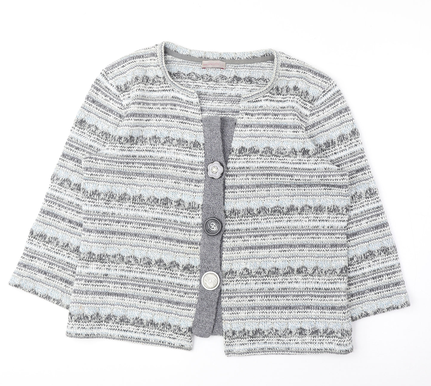 Marks and Spencer Womens Grey V-Neck Geometric Acrylic Cardigan Jumper Size L