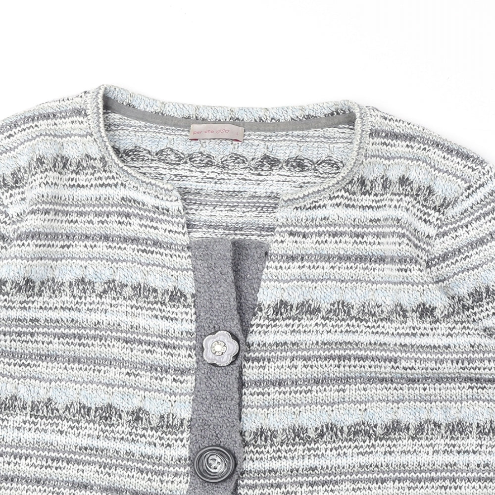 Marks and Spencer Womens Grey V-Neck Geometric Acrylic Cardigan Jumper Size L