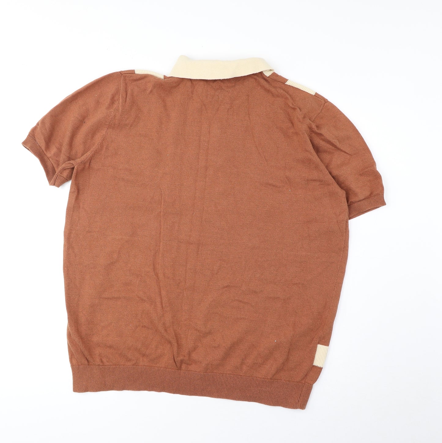 Matalan Mens Brown Geometric Cotton Polo Size L Collared Zip