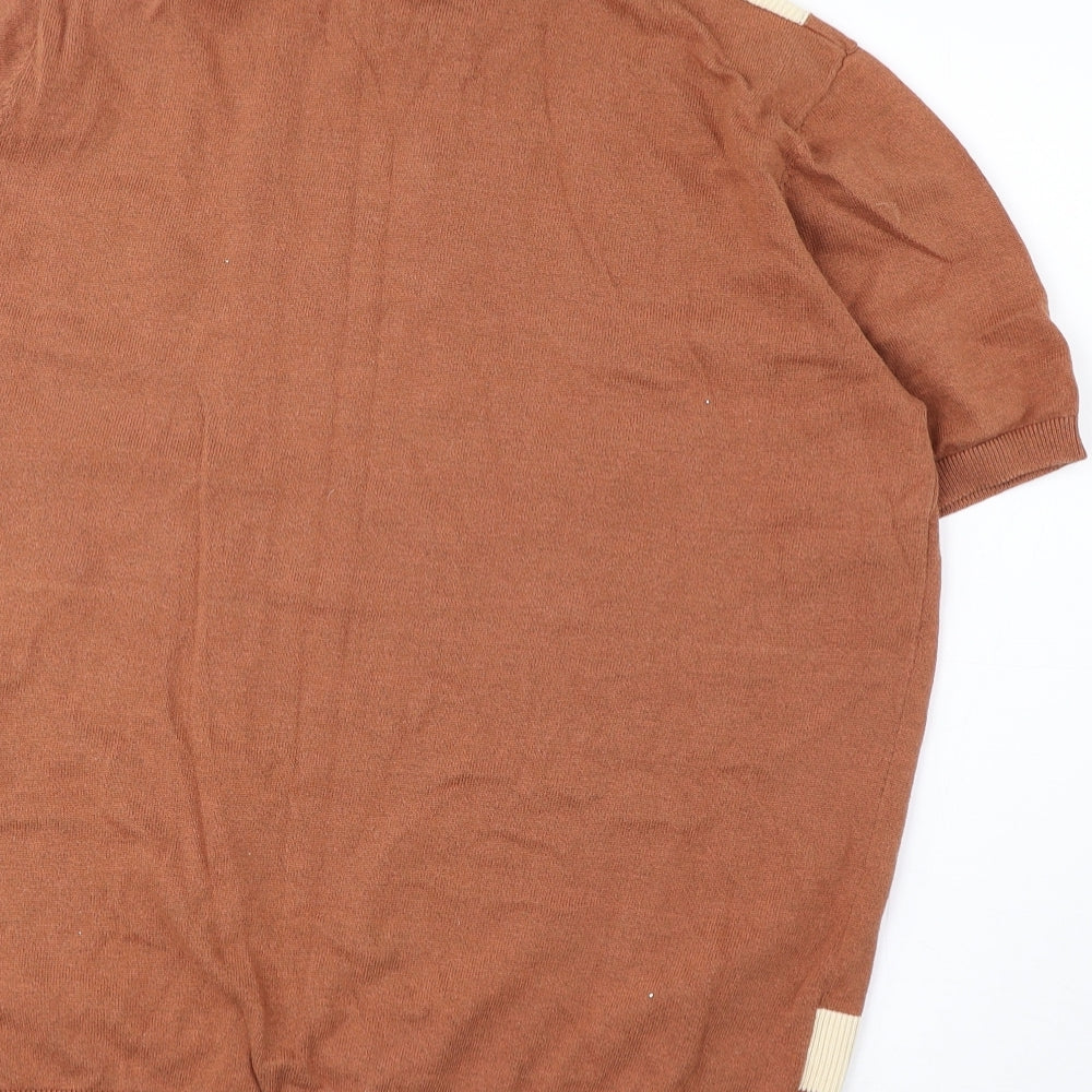 Matalan Mens Brown Geometric Cotton Polo Size L Collared Zip
