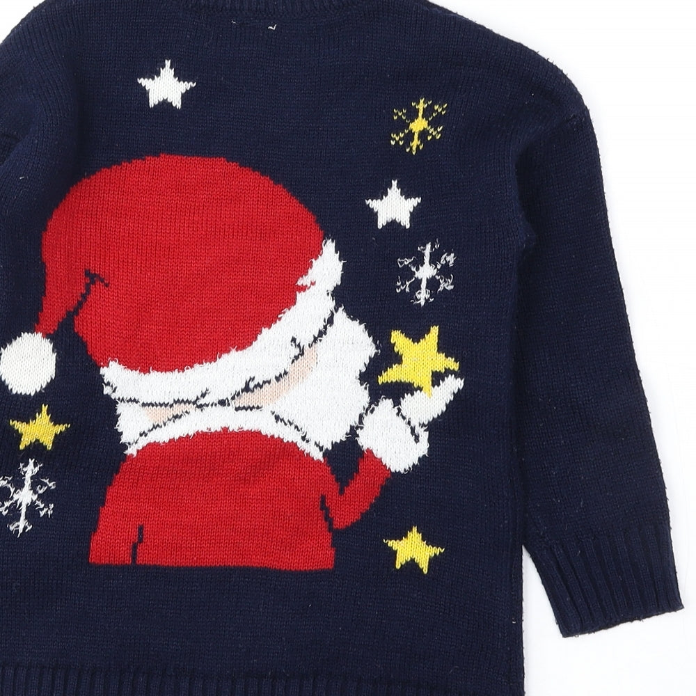 TU Boys Blue Round Neck Acrylic Pullover Jumper Size 6 Years Pullover - Sleigh Bells Bling