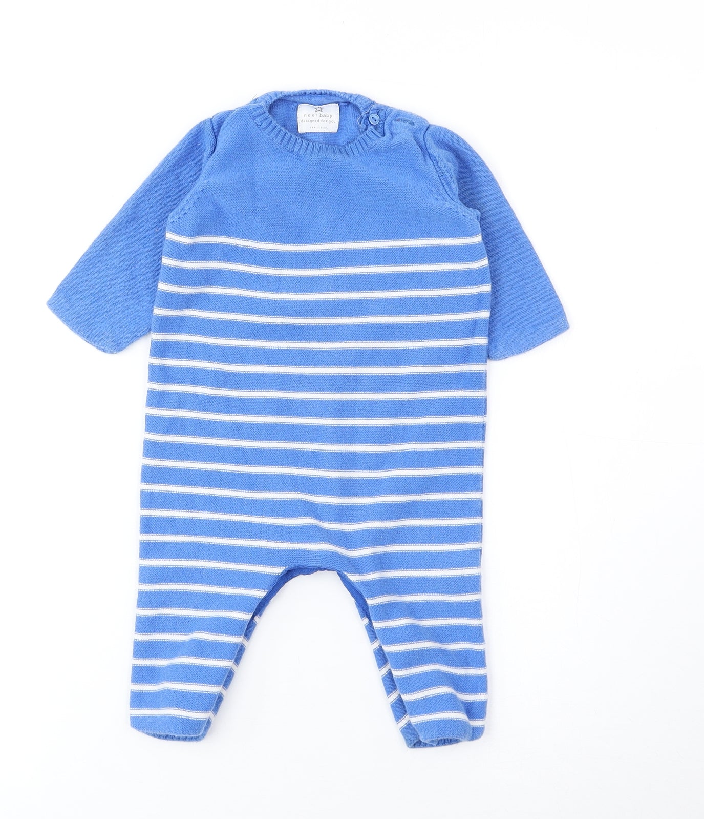 NEXT Baby Blue Striped Cotton Babygrow One-Piece Size 6-9 Months Button