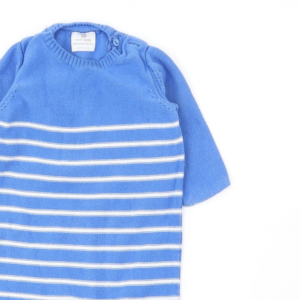 NEXT Baby Blue Striped Cotton Babygrow One-Piece Size 6-9 Months Button