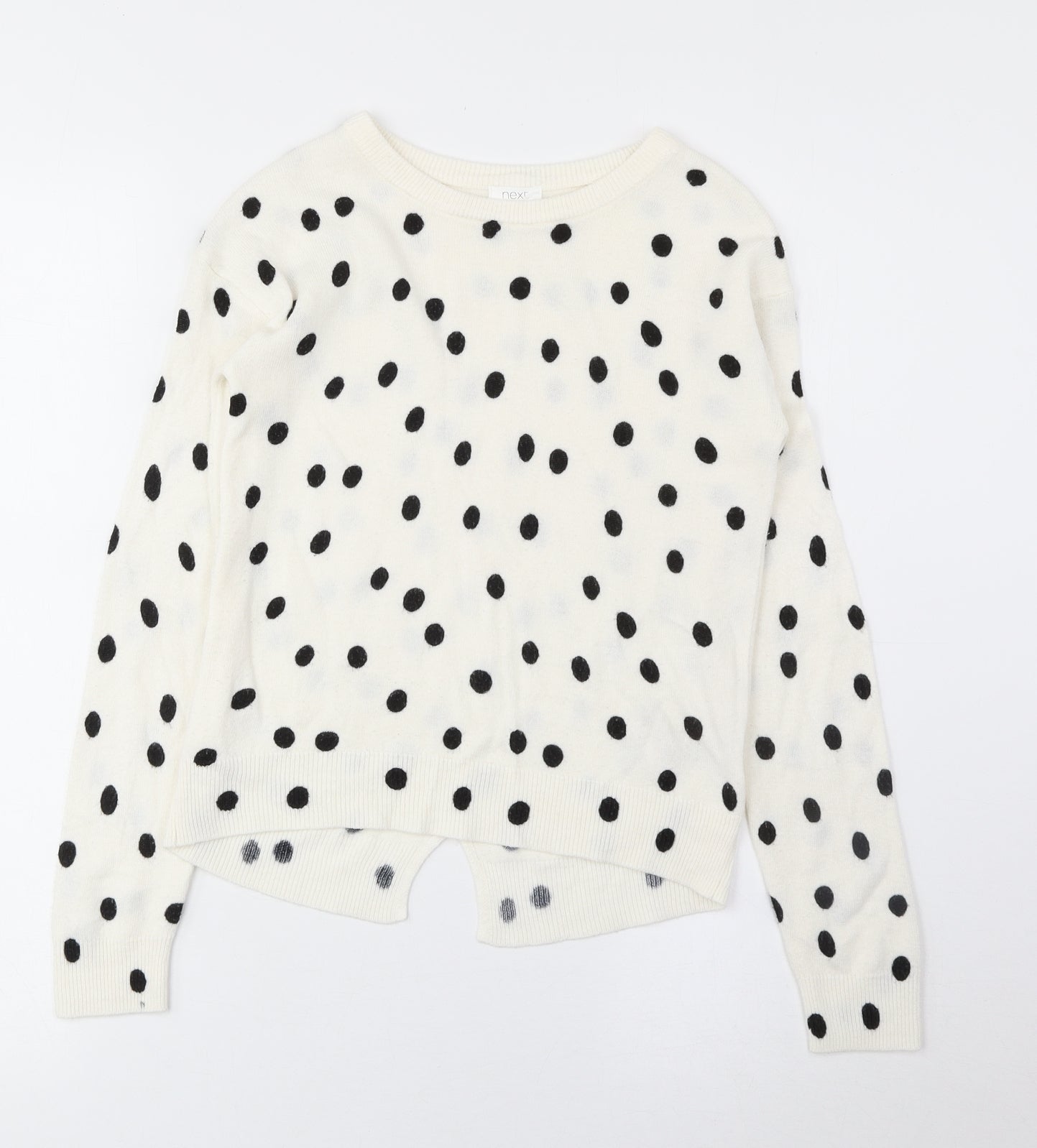 NEXT Womens White Scoop Neck Polka Dot Acrylic Pullover Jumper Size 8