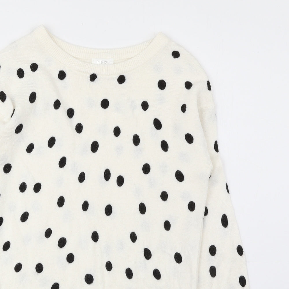 NEXT Womens White Scoop Neck Polka Dot Acrylic Pullover Jumper Size 8