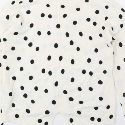 NEXT Womens White Scoop Neck Polka Dot Acrylic Pullover Jumper Size 8