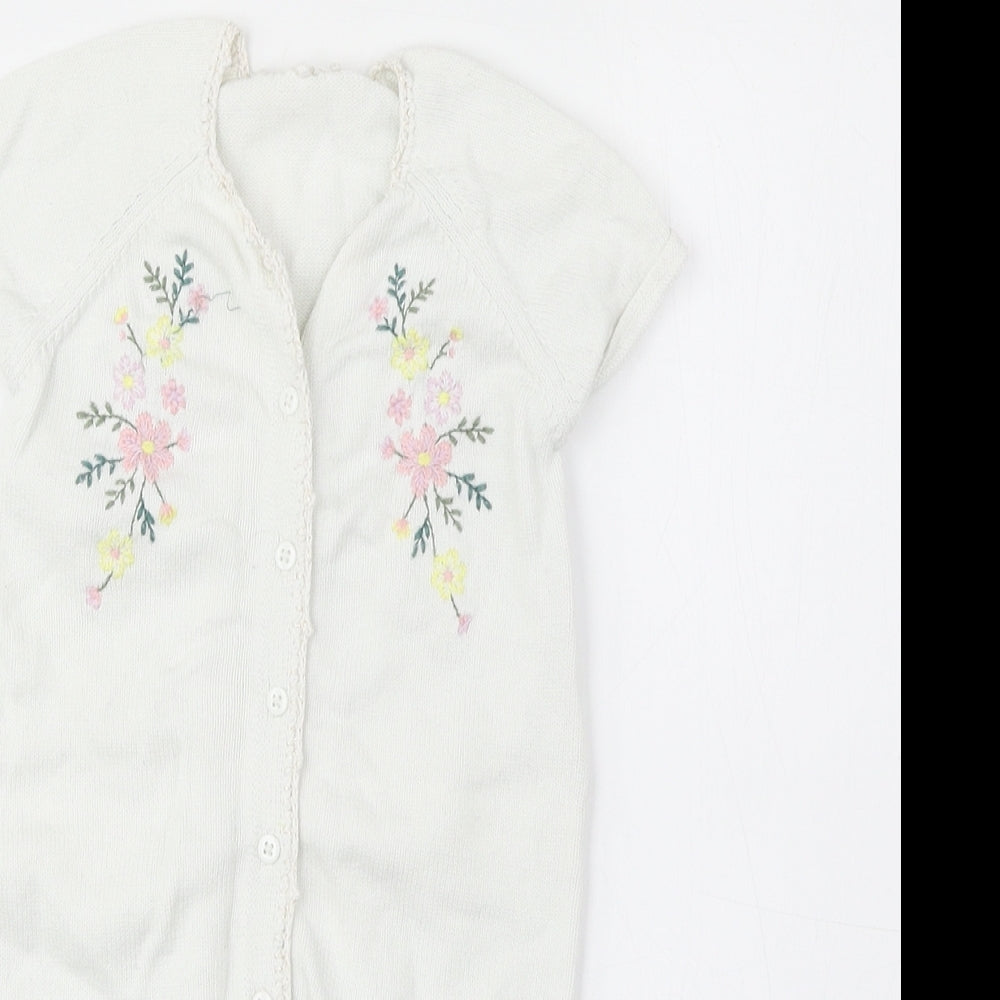 TU Girls White Cotton Babygrow One-Piece Size 3-6 Months Button - Floral Detail
