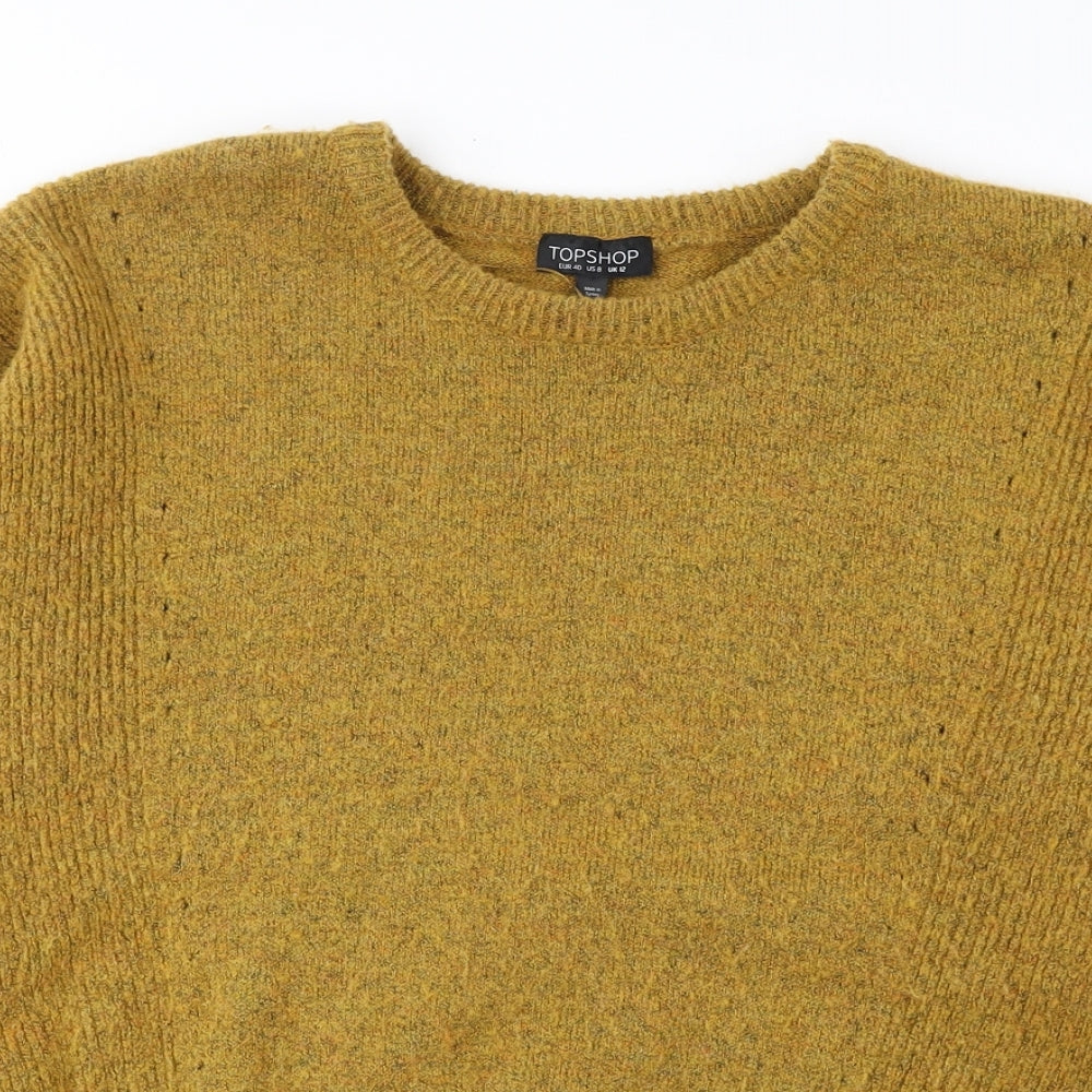 Topshop Womens Yellow Round Neck Acrylic Pullover Jumper Size 12