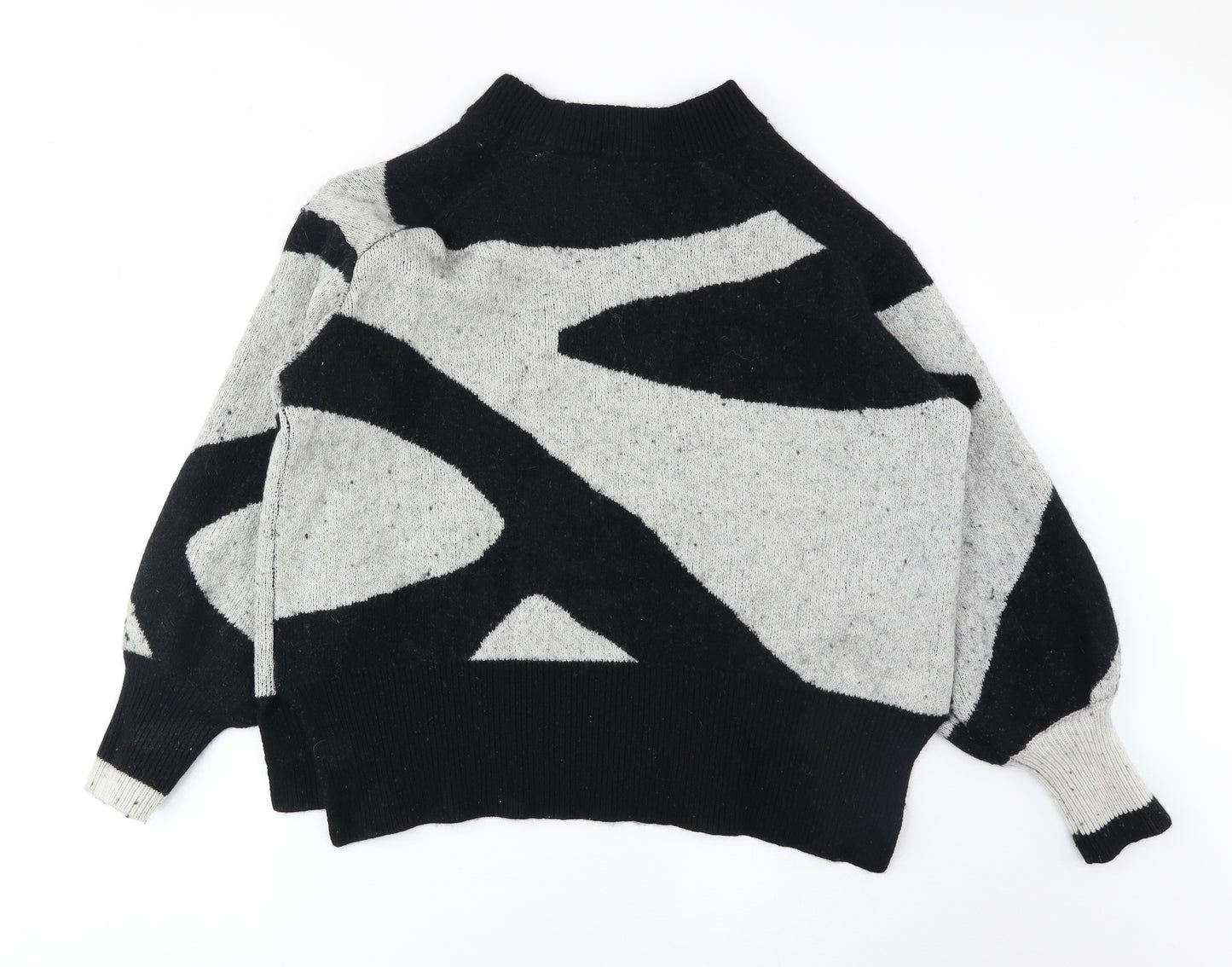 Marks and Spencer Womens Grey Mock Neck Geometric Wool Pullover Jumper Size 18