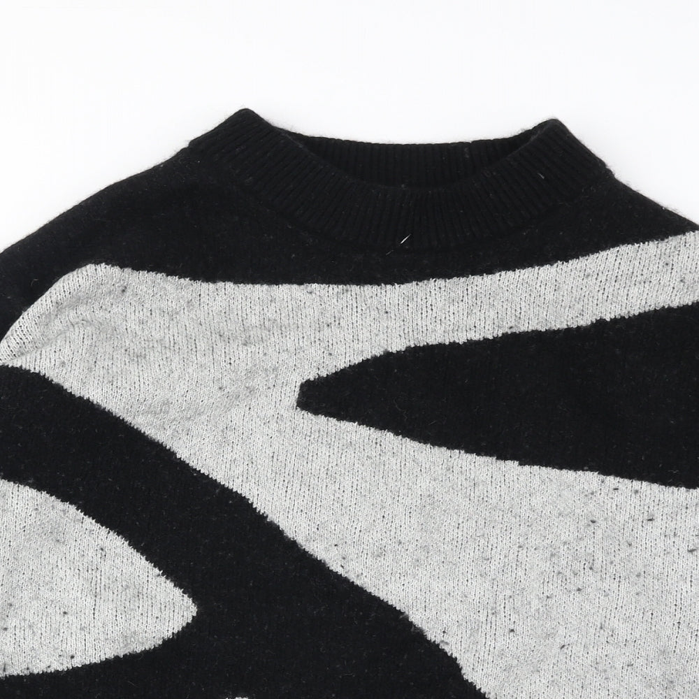 Marks and Spencer Womens Grey Mock Neck Geometric Wool Pullover Jumper Size 18