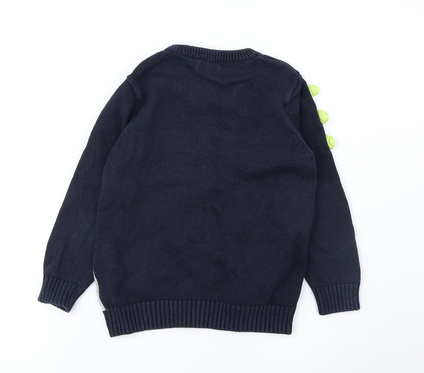 F&F Boys Blue Round Neck Colourblock Cotton Pullover Jumper Size 4-5 Years Pullover - Dinosaur